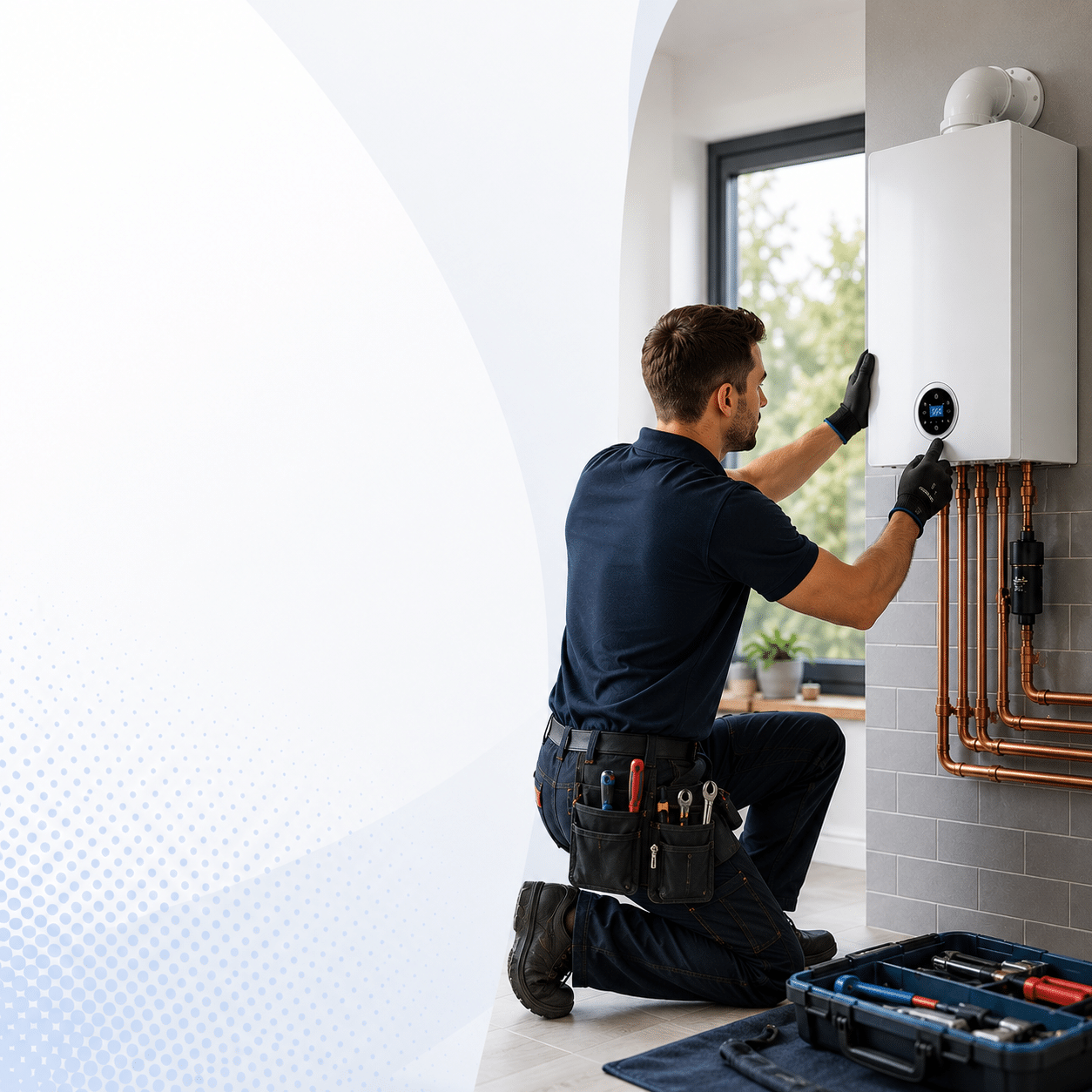 Man installing a boiler